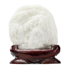 琦玉坊和田玉步步高升山水摆件