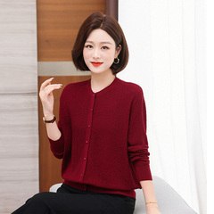 华家那女士100%精纺丝光羊毛针织开衫